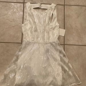 White Mini Dress with Sparkle Overlay